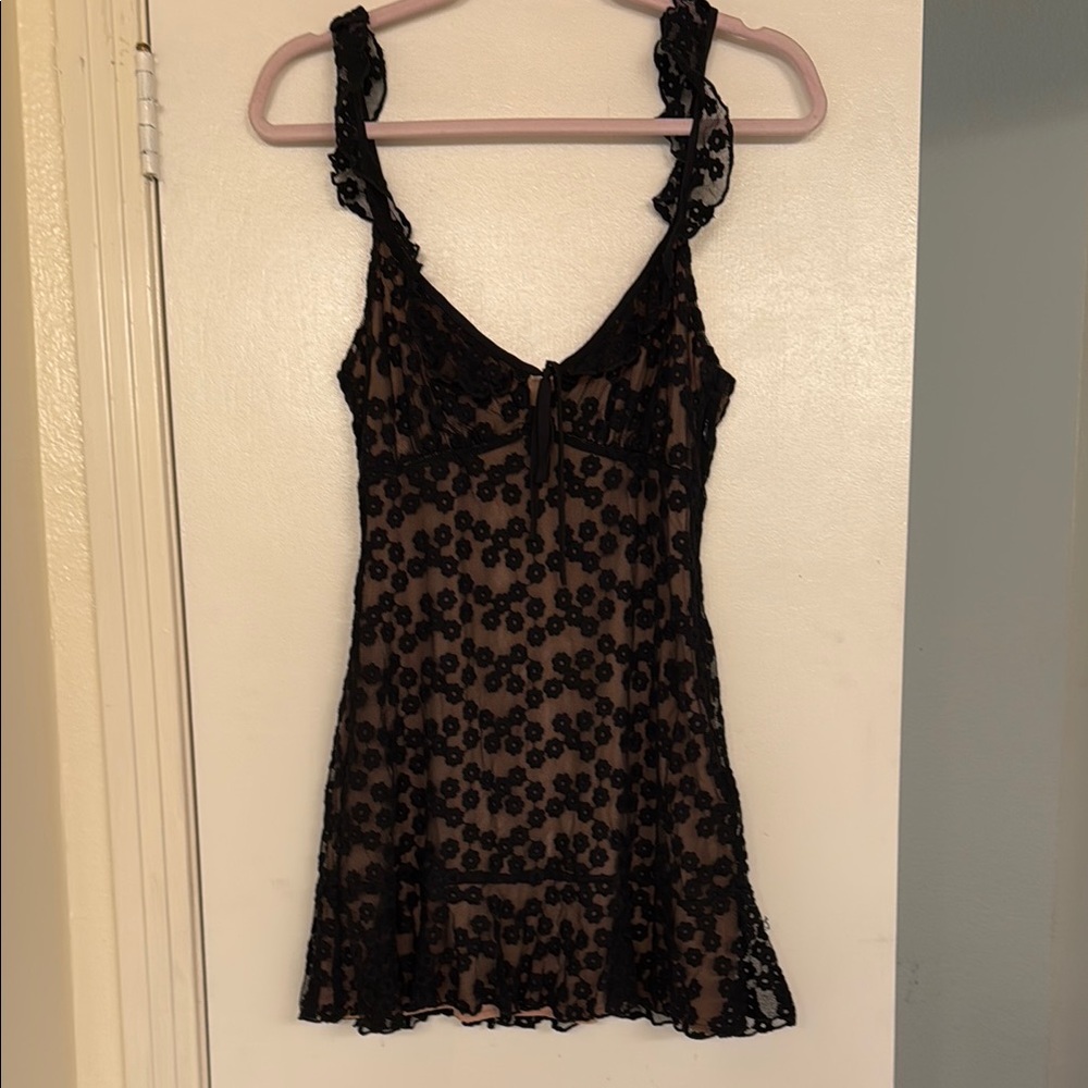 Majorelle Black Babydoll Mini Dress with V-neck for Night Out